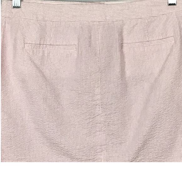 J. Crew Seersucker Mini Skirt Tailored Nautical Pink White Stripe Pockets sz 6 - Picture 4 of 7
